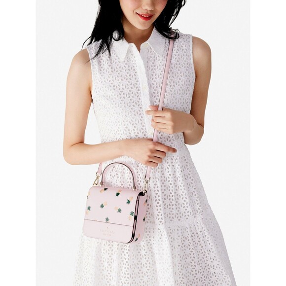 New Kate Spade Staci Square Pineapple Print Crossbody bag Pink Multi - Picture 2 of 5